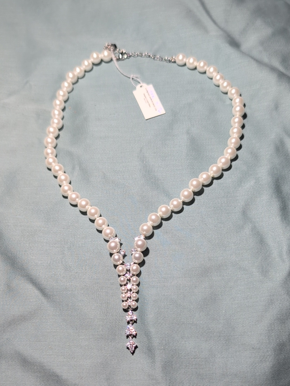 Park Lane Victoria Elegant White Pearl Y-Drop Necklace With Cubic Ziconia